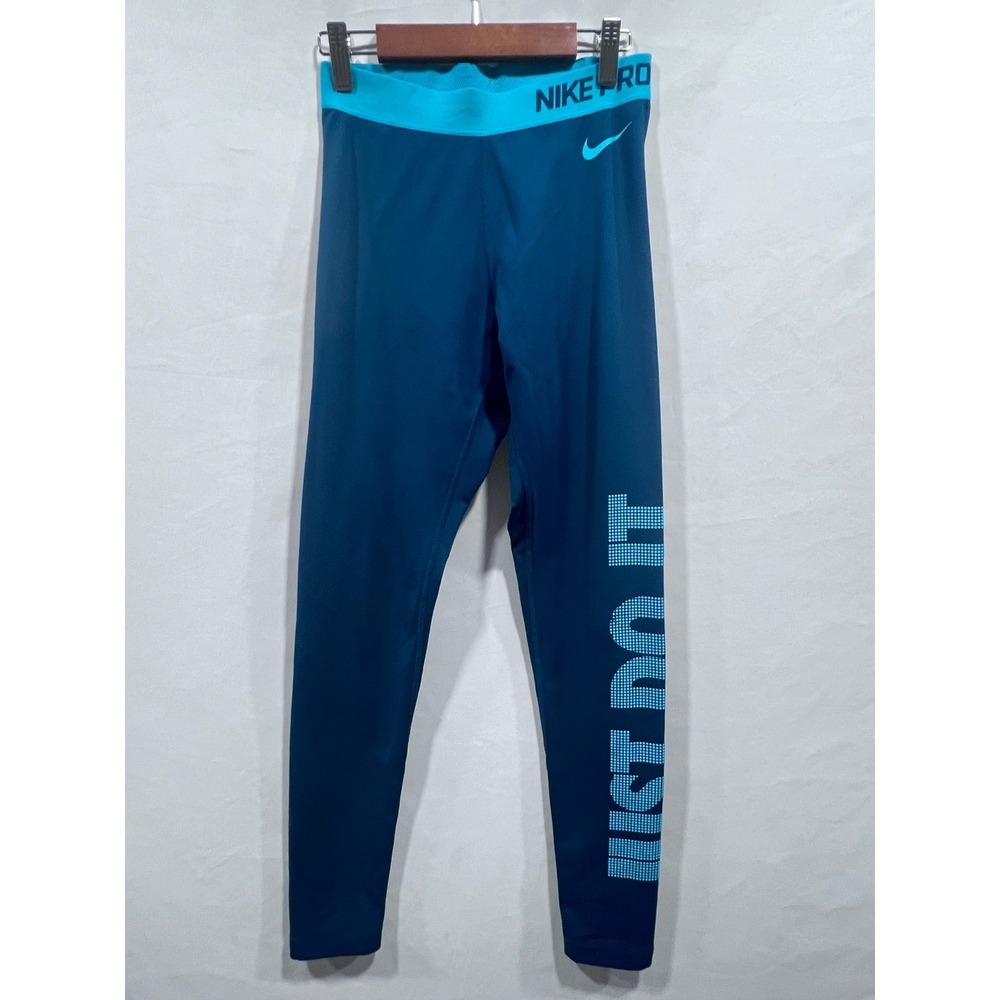 Nike Pro Dri-FIT Teal Just Do It Graphic Leggings Women's S Compression Tights